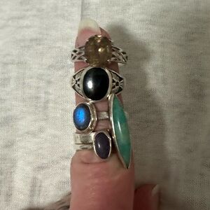 Elegant Silver and Gemstone Ring Set